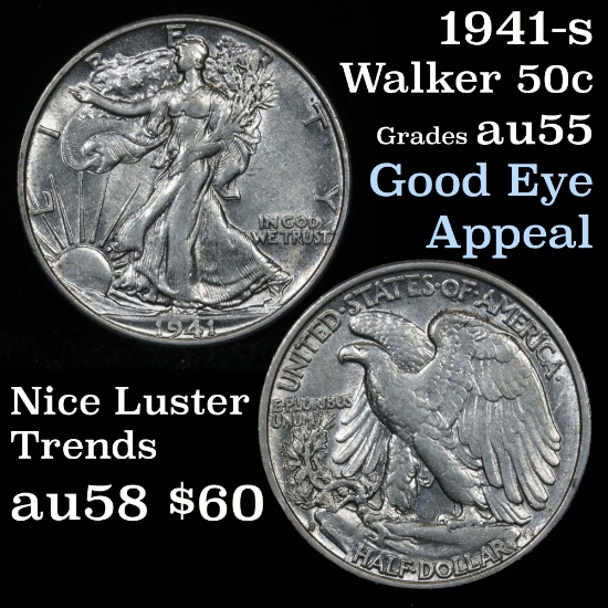 1941-s Walking Liberty Half Dollar 50c Grades Choice AU
