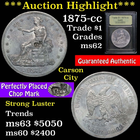 ***Auction Highlight*** 1875-cc Trade Dollar $1 Chop Mark Graded Select Unc by USCG (fc)