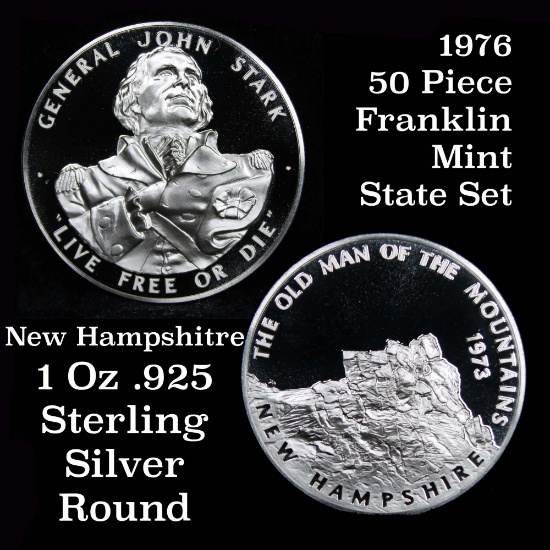 1976 Franklin Mint .925 Fine Sterling Silver Proof Round New Hampshire Grades