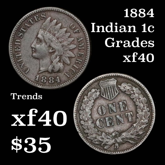 1884 Indian Cent 1c Grades xf