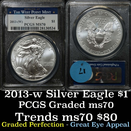 PCGS 2013(w) Silver Eagle Dollar $1 Graded ms70 by PCGS