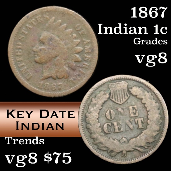 1867 Indian Cent 1c Grades vg, very good