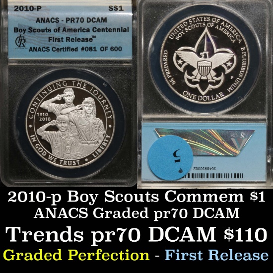 ANACS 2010-p Boy Scounts Modern Commem Dollar $1 Graded pr70dcam by ANACS