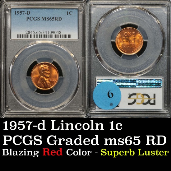PCGS 1957-d Lincoln Cent 1c Graded ms65 rd by PCGS