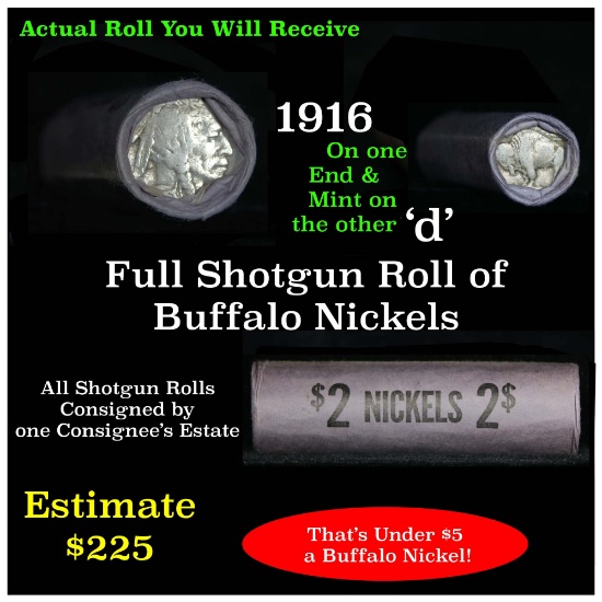 Roll of Buffalo Nickels, 1916 & 'd' Mint Ends