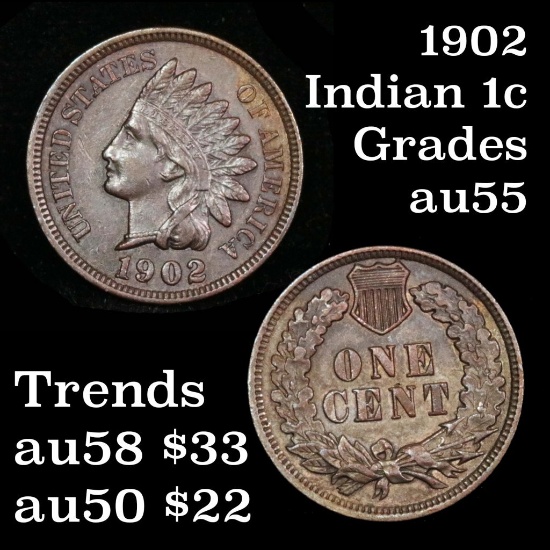 1902 Indian Cent 1c Grades Choice AU