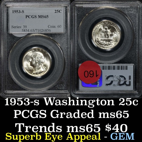 PCGS 1953-s Washington Quarter 25c Graded ms65 by PCGS