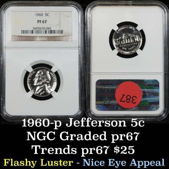 NGC 1960 Jefferson Nickel 5c Graded pr67 by NGC