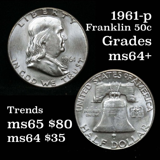 1961-p Franklin Half Dollar 50c Grades Choice+ Unc