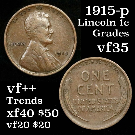 1915-p Lincoln Cent 1c Grades vf++