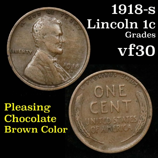 1918-s Lincoln Cent 1c Grades vf++