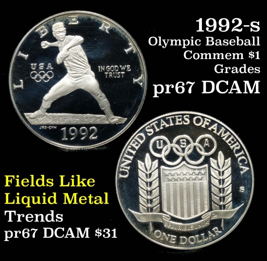 1992-s Olympic Baseball Modern Commem Silver Dollar $1 Grades GEM++ Proof Deep Cameo
