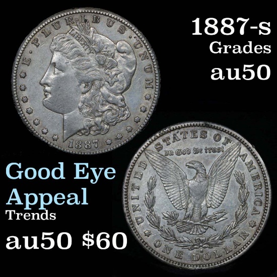 1887-s Morgan Dollar $1 Grades AU, Almost Unc