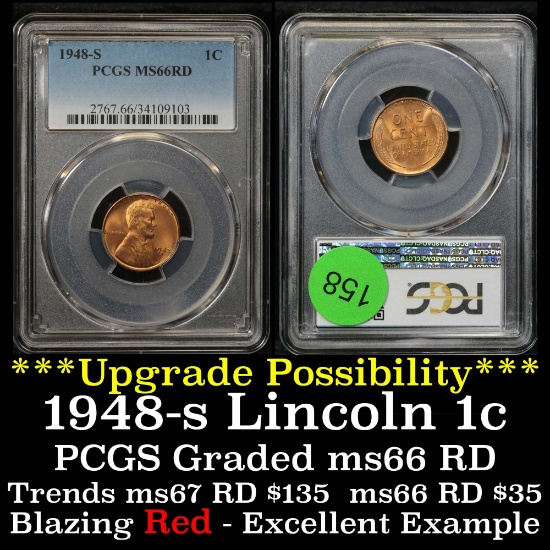 PCGS 1948-s Lincoln Cent 1c Graded ms66 rd By PCGS