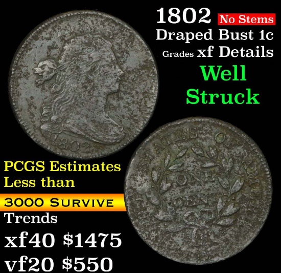 ***Auction Highlight*** 1802 Draped Bust Large Cent 1c Grades xf details (fc)