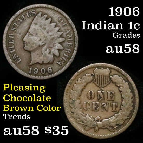 1906 Indian Cent 1c Grades Choice AU/BU Slider