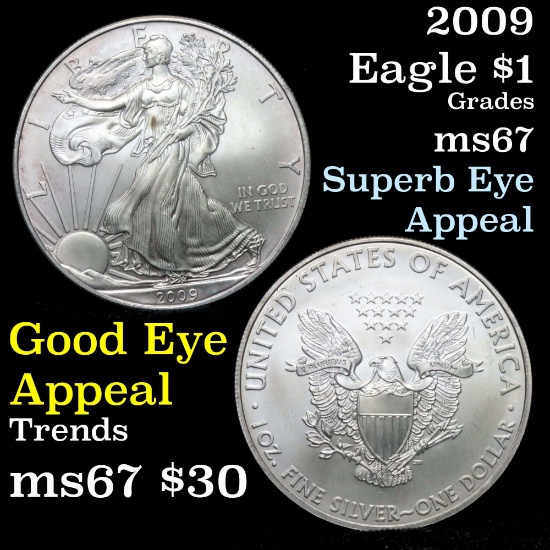 2009 Silver Eagle Dollar $1 Grades GEM++ Unc