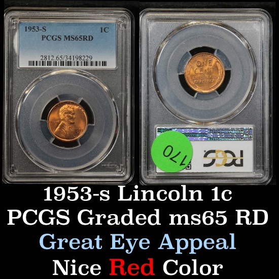 PCGS 1953-s Lincoln Cent 1c Graded ms65 rd By PCGS