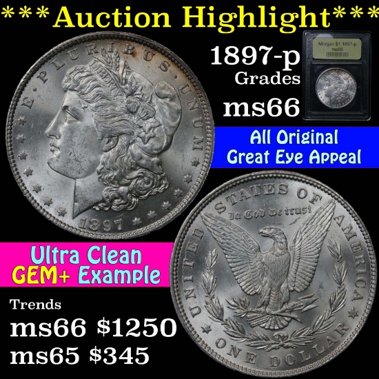 ***Auction Highlight*** 1897-p Morgan Dollar $1 Graded Gem+ Unc by USCG. Su