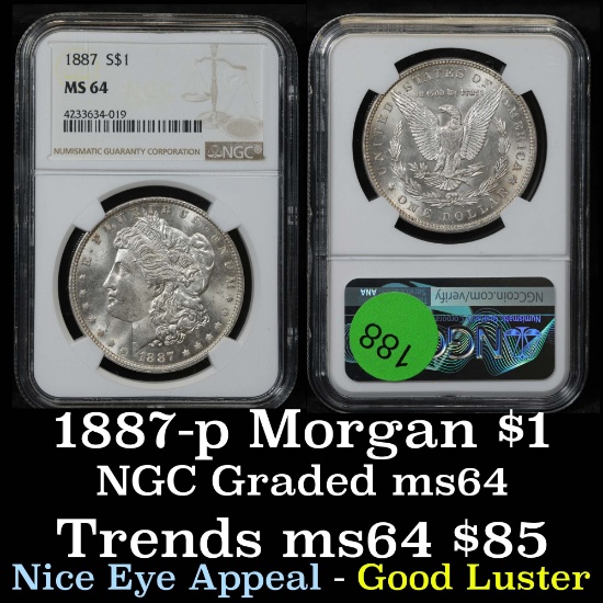NGC 1887-p Morgan Dollar $1 Graded ms64 By NGC