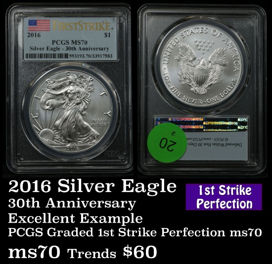 Perfect PCGS 2016 Silver Eagle Dollar $1 Graded ms70 By PCGS First strike