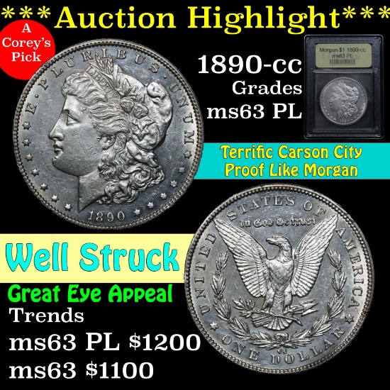 ***Auction Highlight*** 1890-cc Morgan Dollar $1 Graded Select Unc PL by USCG (fc)