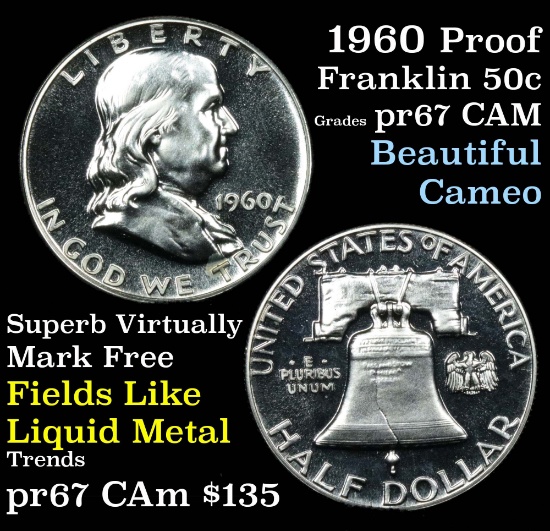 1960 proof Franklin Half dollar 50c Grades pr67 CA