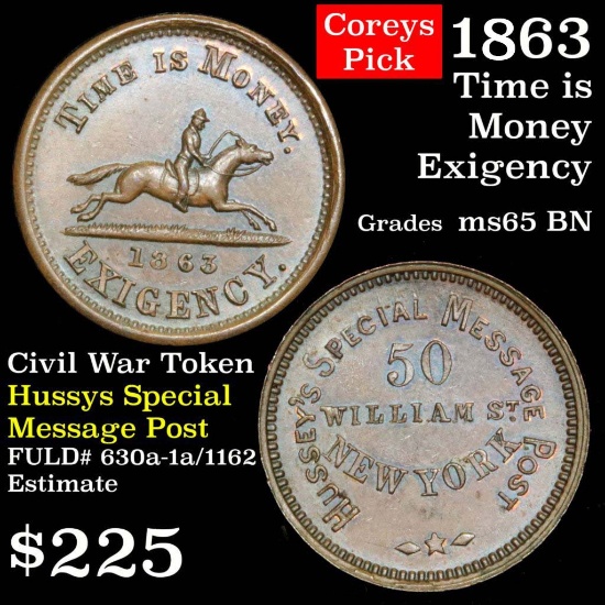 1863 Civil War Token Grades GEM Unc BN (fc)