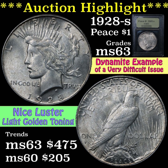 ***Auction Highlight*** 1928-s Peace Dollar $1 Graded Select Unc by USCG. D
