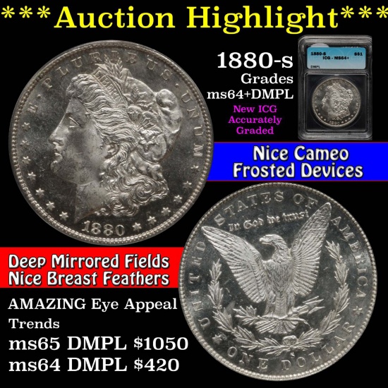 ***Auction Highlight*** 1880-s Morgan Dollar $1 Graded ms64+ dmpl by ICG (fc)