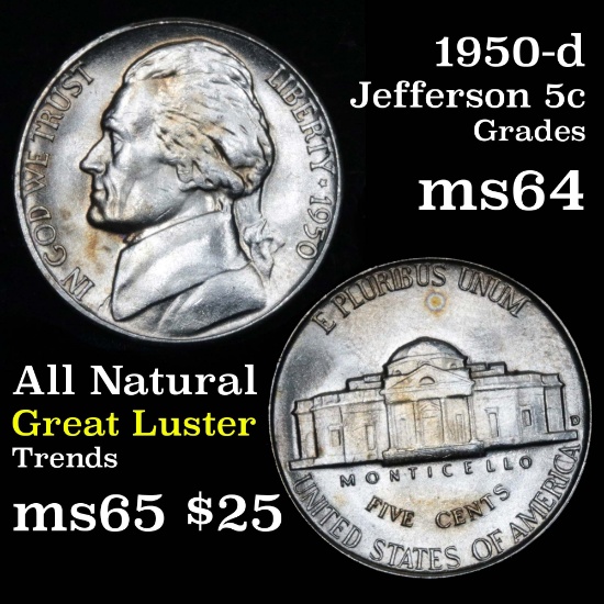 Key date to the series 1950-d Jefferson Nickel 5c Grades Choice Unc