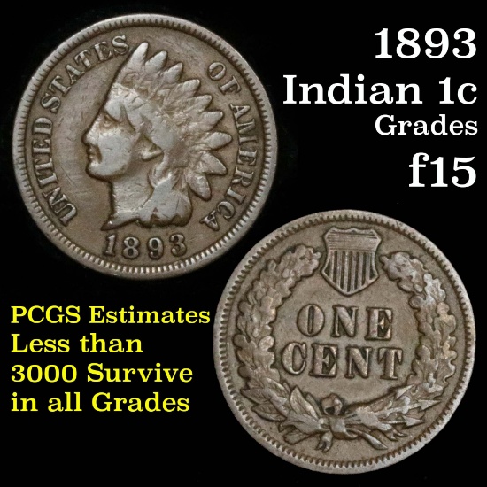 1893 Indian Cent 1c Grades f+