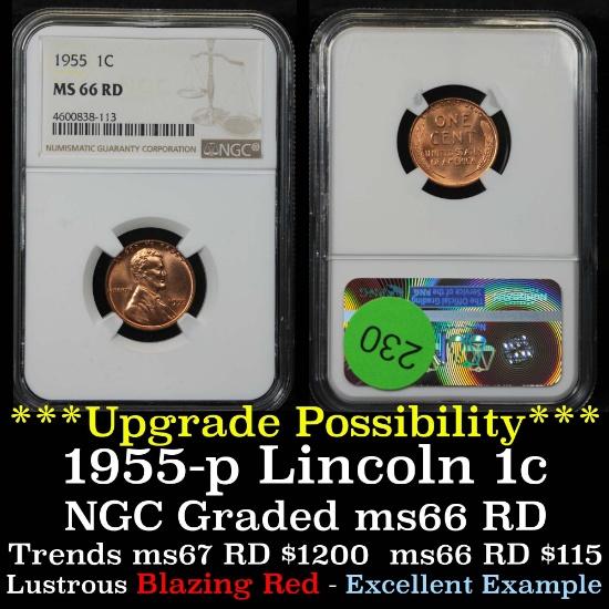 NGC 1955-p Lincoln Cent 1c Graded ms66 rd By NGC
