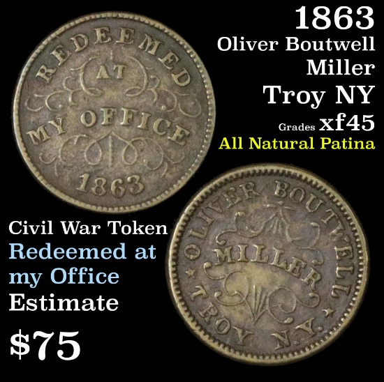 1863 Oliver Boutwell, Miller Fuld 890b/15b Store Card Token Grades xf+