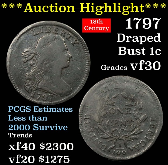 ***Auction Highlight*** 1797 Rev '97 Stems Draped Bust Large Cent 1c Grades vf++ (fc)