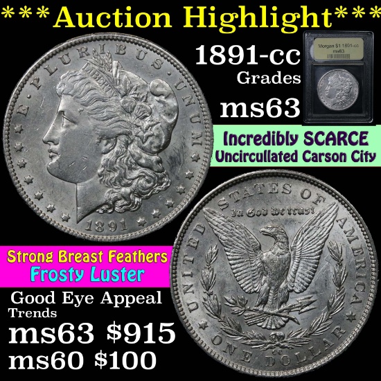 ***Auction Highlight*** 1891-cc Morgan Dollar $1 Graded Select Unc by USCG.