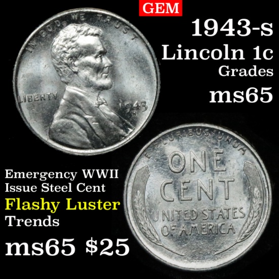 1943-s Lincoln Cent 1c Grades GEM Unc