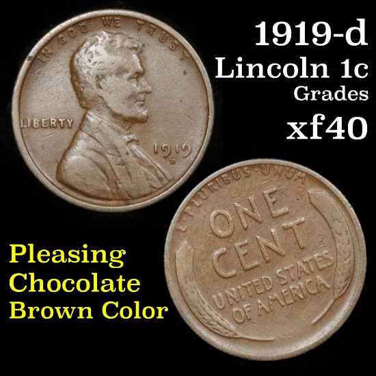 1919-d Lincoln Cent 1c Grades xf