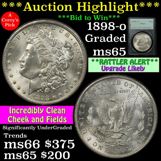 ***Rattler Highlight*** Stunning PCGS 1898-o Morgan Dollar $1 Frosty luster Graded ms65 By PCGS (fc)