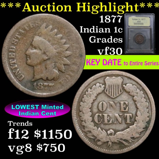 ***Auction Highlight*** 1877 Indian Cent 1c Graded f, fine by USCG (fc)