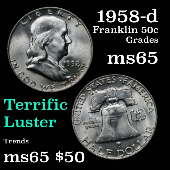 1958-d Franklin Half Dollar 50c Grades GEM Unc
