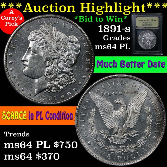 ***Auction Highlight*** 1891-s Morgan Dollar $1 Graded Choice Unc PL by USC