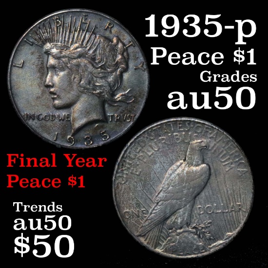 1935-p Peace Dollar $1 Grades AU, Almost Unc