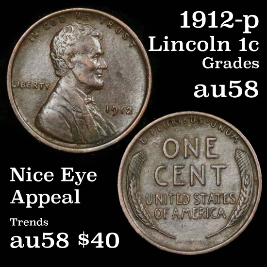 1912-p Lincoln Cent 1c Grades Choice AU/BU Slider