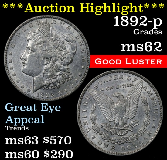 ***Auction Highlight*** 1892-p Morgan Dollar $1 Grades Select Unc (fc)