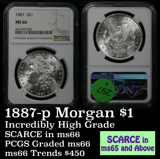 **Auction Highlight** Scarce in this grade NGC 1887-p Morgan $1 Graded ms66 by NGC Ultra clean (fc)