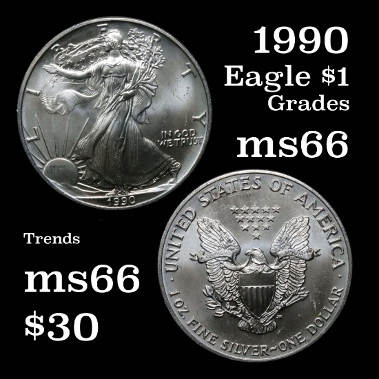 1990 Silver Eagle Dollar $1 Grades GEM+ Unc