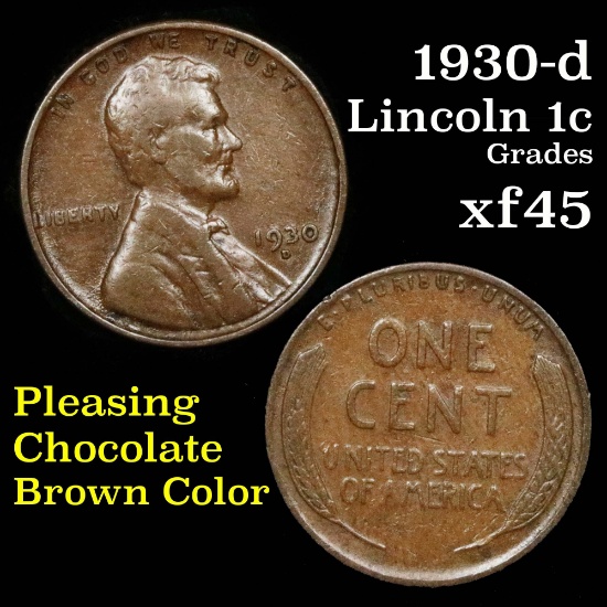 1930-d Lincoln Cent 1c Grades xf+