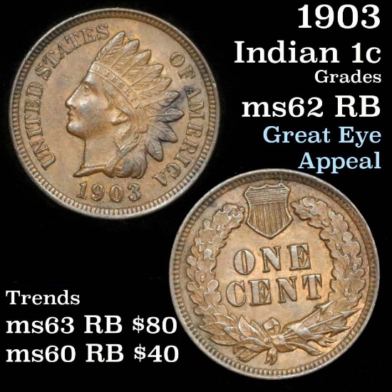 1903 Indian Cent 1c Grades Select Unc RB