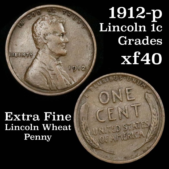 1912-p Lincoln Cent 1c Grades xf